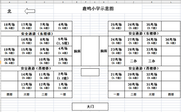 2018年鶴壁二建知識(shí)點(diǎn)：鹿鳴小學(xué)考場(chǎng)平面圖
