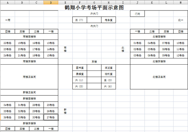2018年鶴壁二建知識(shí)點(diǎn)：鶴翔小學(xué)考場(chǎng)平面示意圖