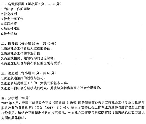 2018年安徽師范大學(xué)社會工作碩士考試真題
