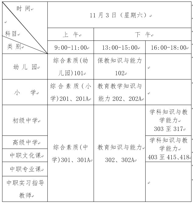 2018下半年山東教師資格證考試（筆試）時間及科目安排表